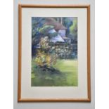 † JUNE BEVAN; watercolour, 'Cat on the Garden Fence', signed lower right, 52 x 35cm, framed and