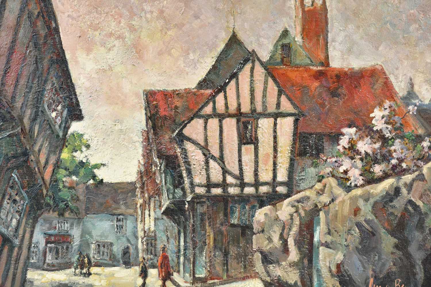 † JUNE BEVAN; oil on board, 'The Corner at [ ***please insert*** ] Square, Lavenham, Suffolk', - Bild 2 aus 2