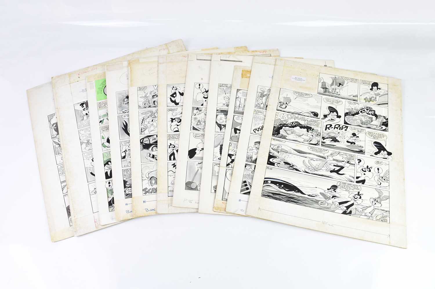 † BILL MEVIN; a group of eleven original storyboard cartoons including Bugs Bunny, Sylvester and