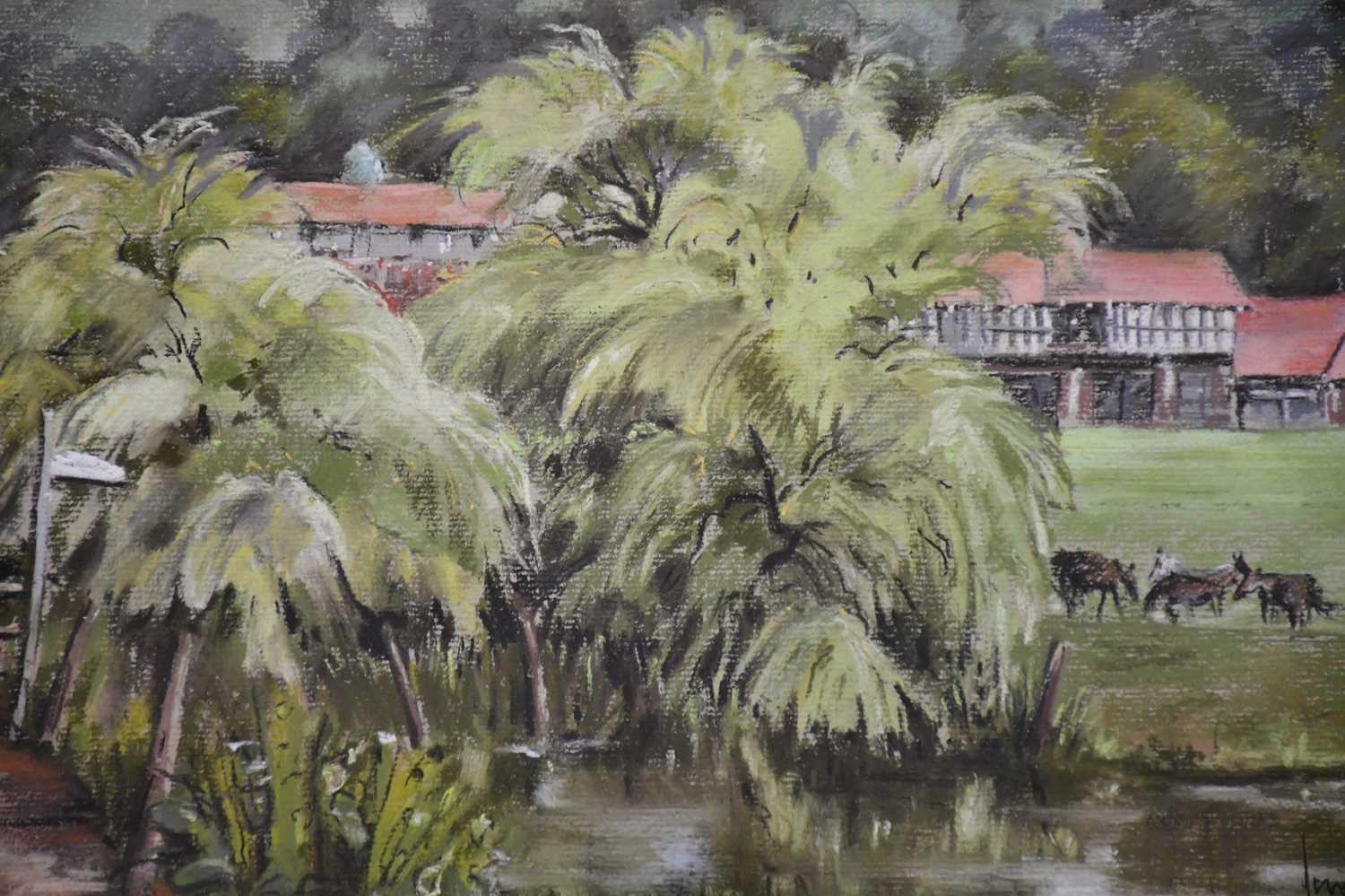 † JUNE BEVAN; pastel, 'Runnings Park Willows', signed lower right, 30 x 46cm, framed and glazed. - Image 2 of 2