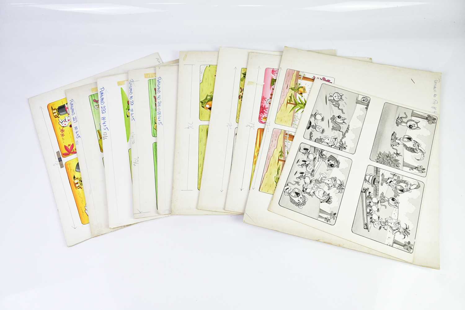 † BILL MEVIN; a group of ten original storyboard cartoons for The Herbs, some with annotated