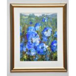 † JUNE BEVAN; watercolour, 'Blue Poppies', signed lower right, 52 x 41cm, framed and glazed.