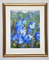 † JUNE BEVAN; watercolour, 'Blue Poppies', signed lower right, 52 x 41cm, framed and glazed.
