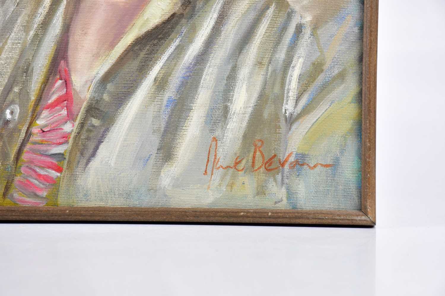 † JUNE BEVAN; oil on board, portrait of elderly lady, signed lower right, 50 x 40cm, framed. - Image 3 of 3