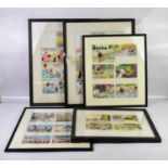 † BILL MEVIN; five framed and glazed original hand coloured storyboard cartoons comprising three for