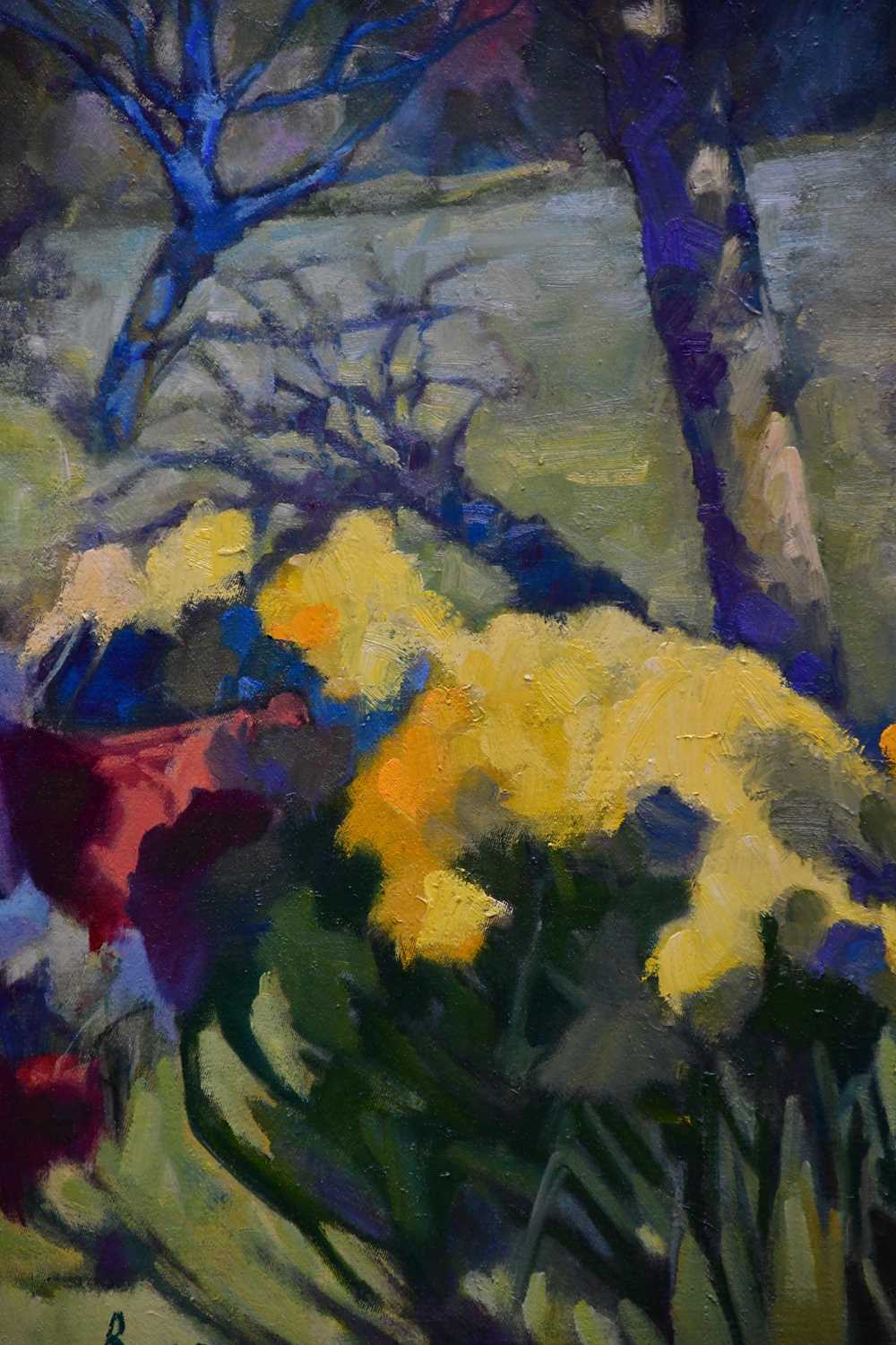 † JUNE BEVAN; oil on board, 'Dynamic Daffodils', signed lower left, 60 x 44cm, framed. - Image 2 of 2