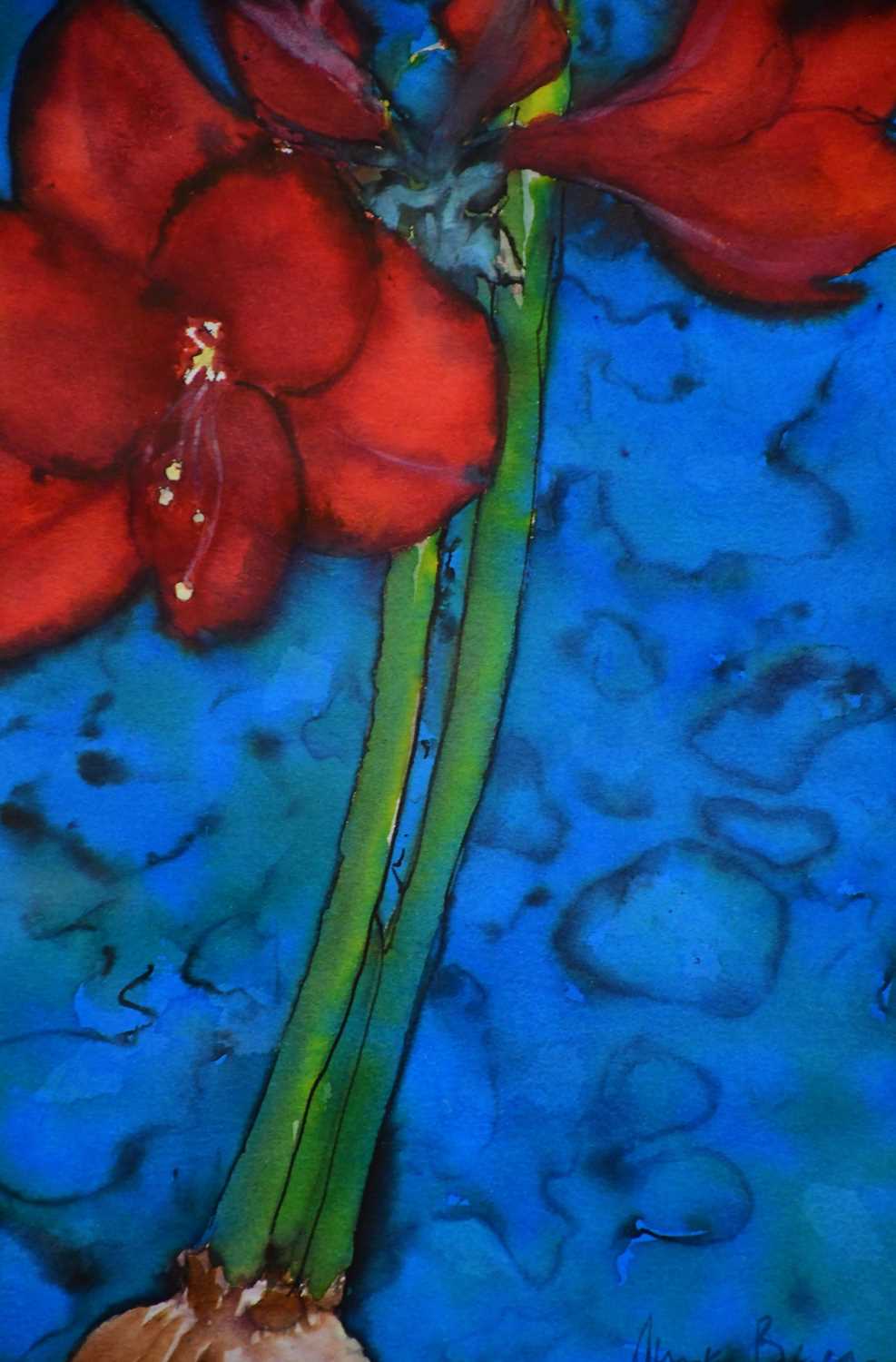 † JUNE BEVAN; watercolour, 'Amaryllis', signed lower right, 53 x 28cm, framed and glazed. - Image 2 of 2
