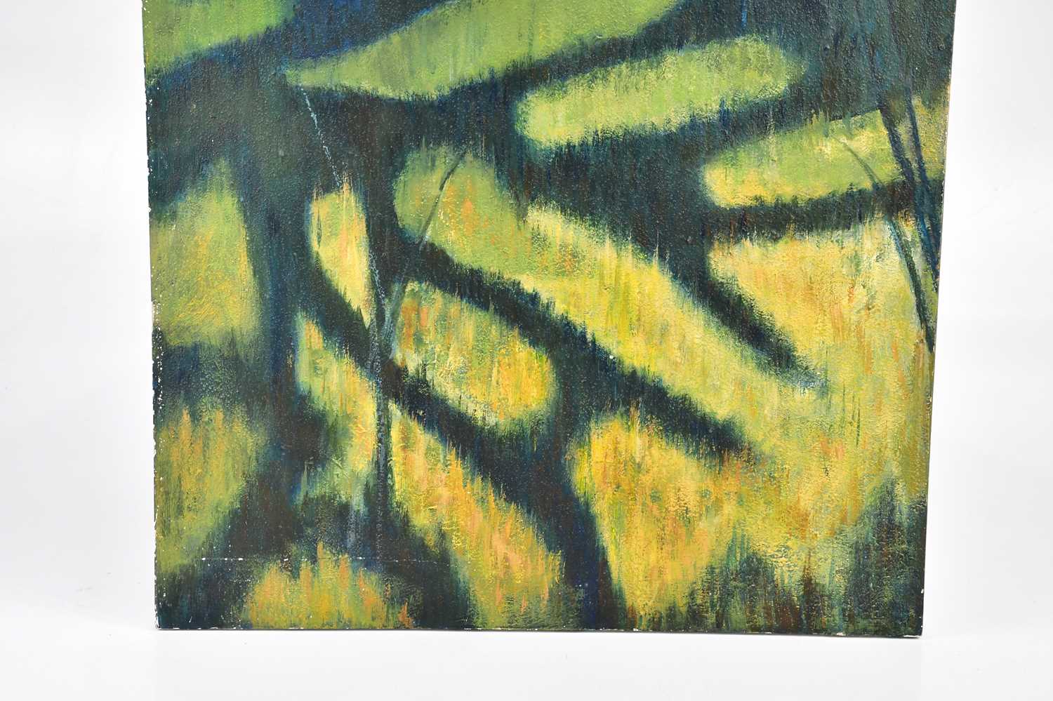 † JUNE BEVAN; oil on canvas, 'Trees and Shadows', unsigned, 76 x 53cm, unframed. - Image 3 of 3