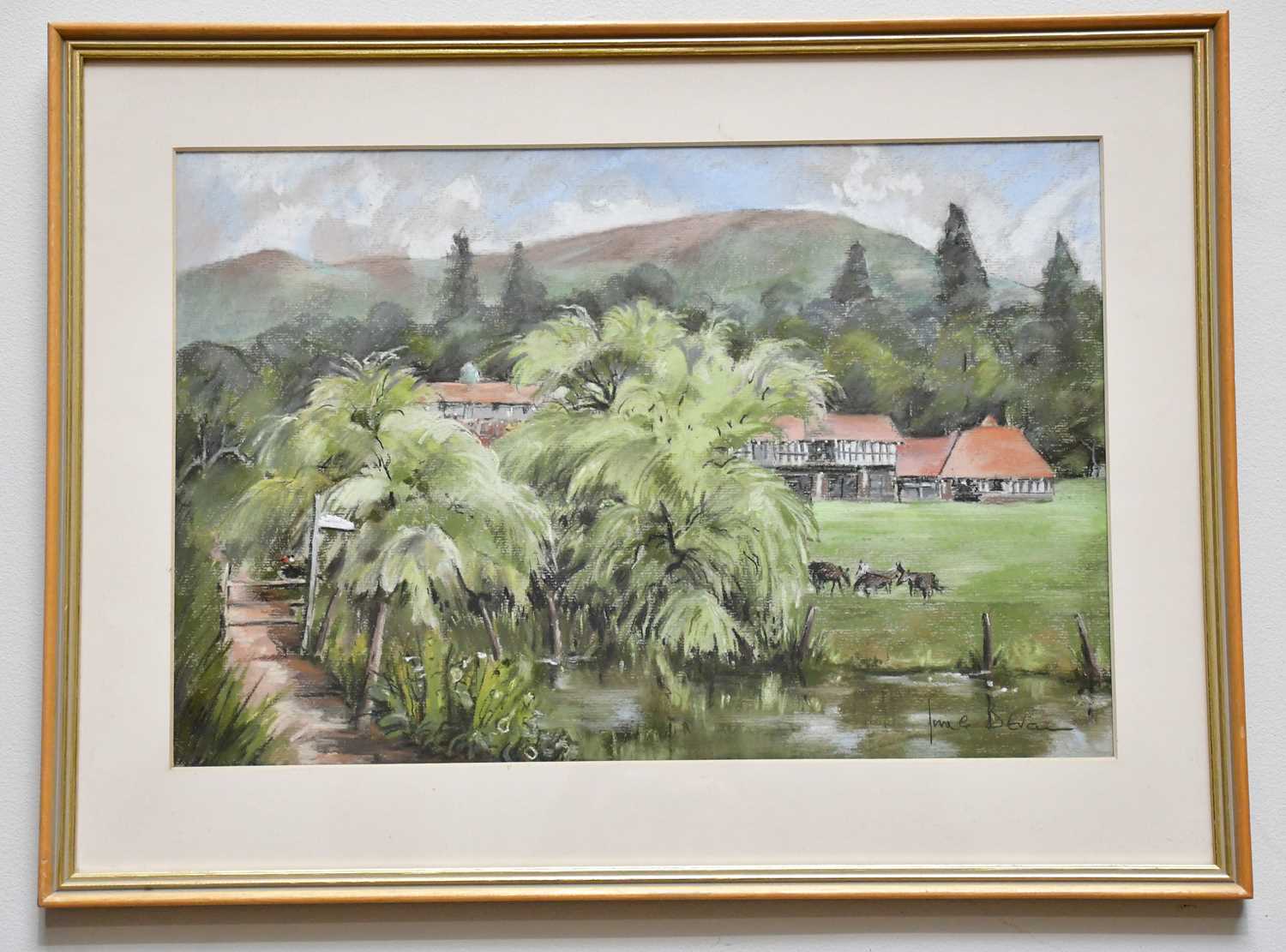 † JUNE BEVAN; pastel, 'Runnings Park Willows', signed lower right, 30 x 46cm, framed and glazed.