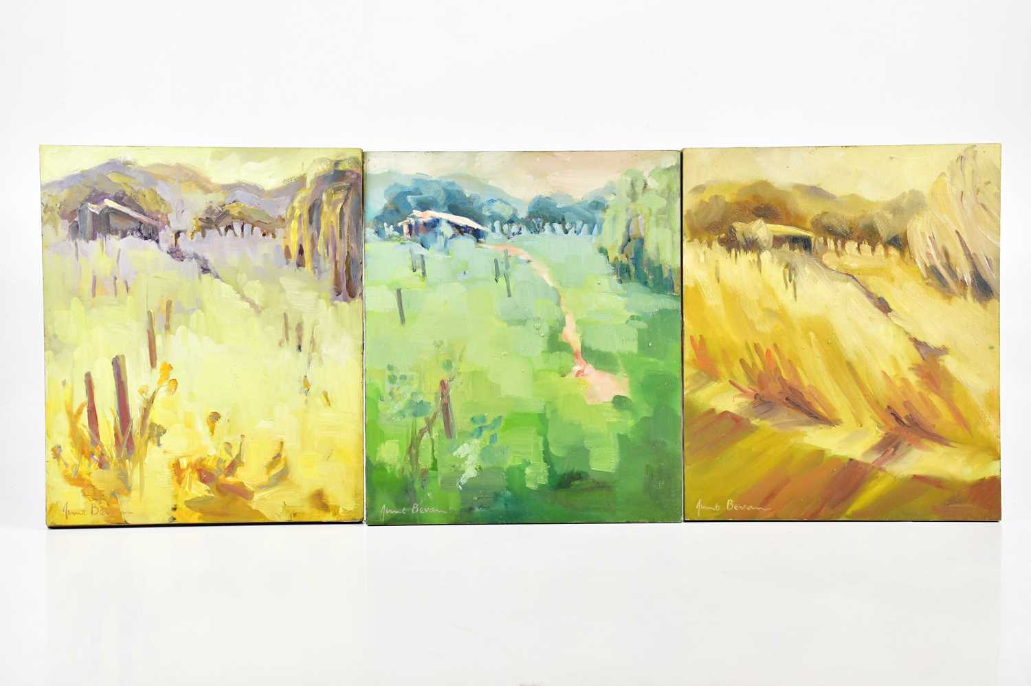 † JUNE BEVAN; a collection of six abstract studies on board, each signed, largest 30 x 25cm, each - Image 3 of 3