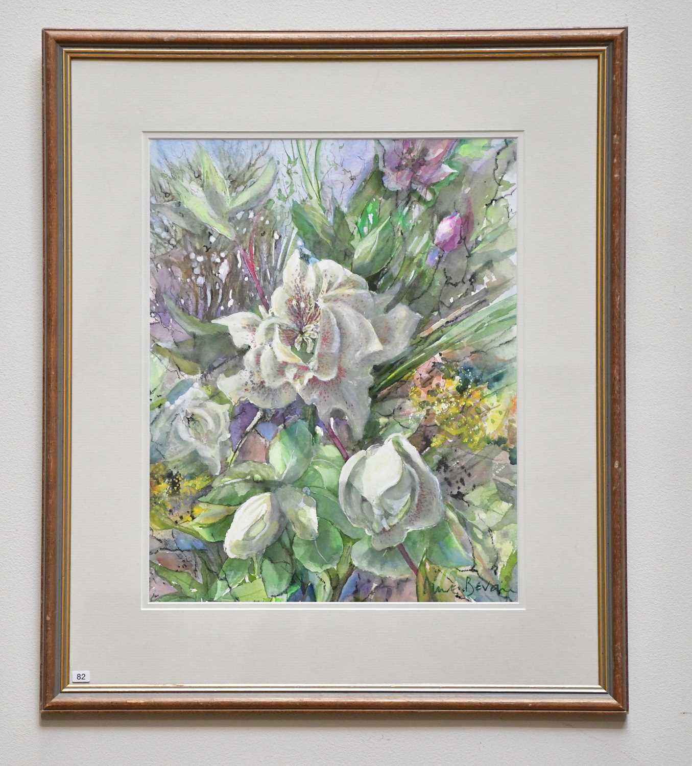 † JUNE BEVAN; watercolour, 'Double Helleborus Niger', signed lower right, 35 x 28cm, framed and