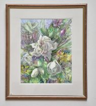 † JUNE BEVAN; watercolour, 'Double Helleborus Niger', signed lower right, 35 x 28cm, framed and