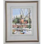 † JUNE BEVAN; watercolour, 'View from the Conservatory Window', signed lower right, 37 x 27cm,