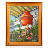 † JUNE BEVAN; oil on canvas, 'Grecian Urn', signed lower right, 50 x 40cm, framed.