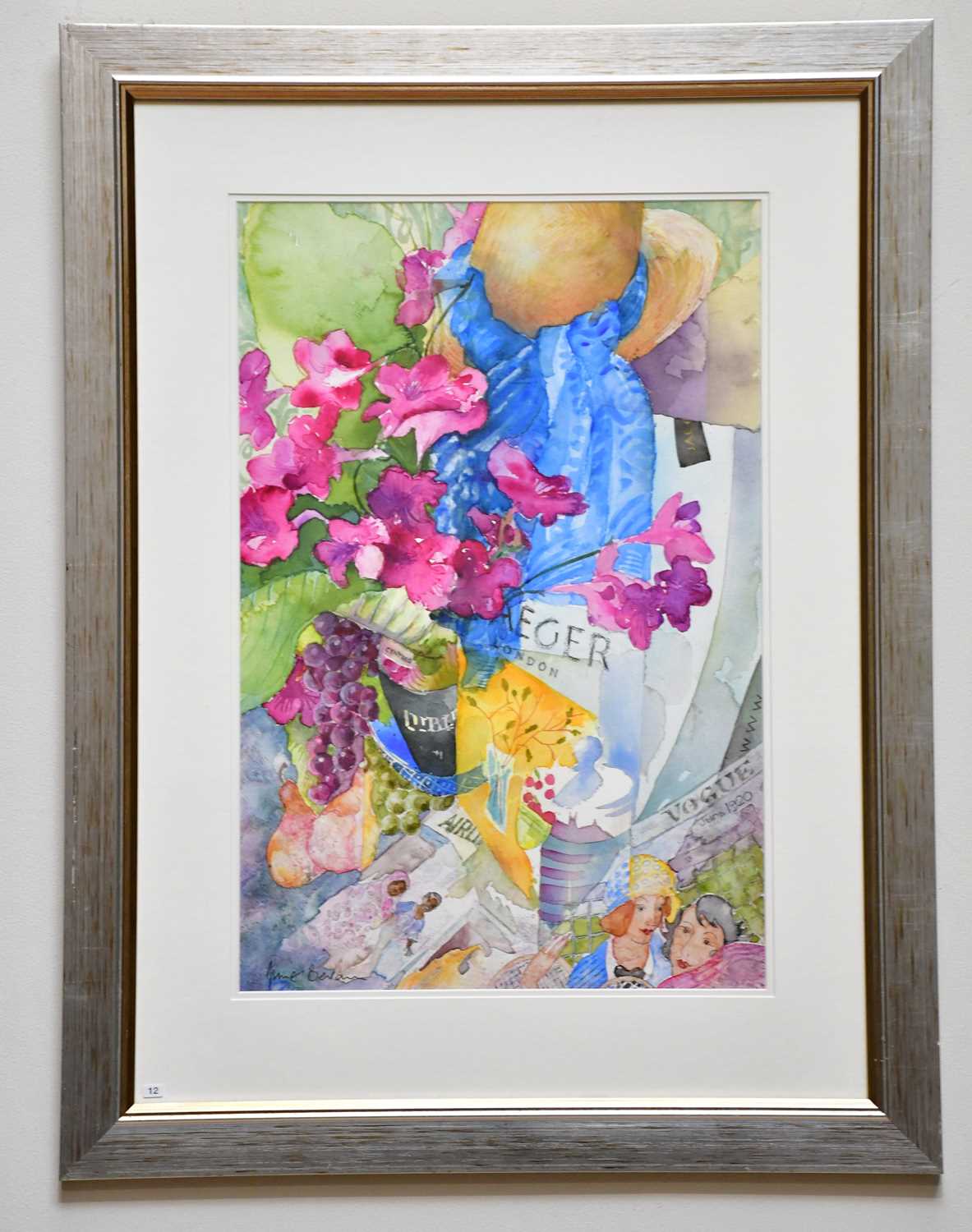 † JUNE BEVAN; watercolour, 'Hat with Blue Silk Scarf', signed lower left, 53 x 35cm, framed and