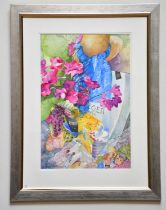 † JUNE BEVAN; watercolour, 'Hat with Blue Silk Scarf', signed lower left, 53 x 35cm, framed and