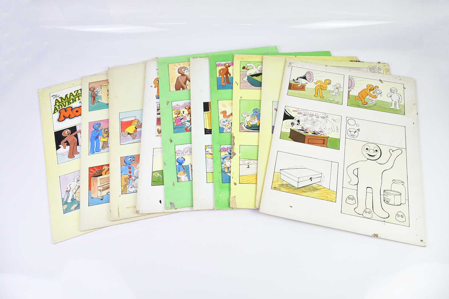 † BILL MEVIN; eleven original hand coloured storyboard cartoons for Morph, produced for holiday