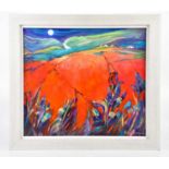 † JUNE BEVAN; oil on board, 'The Red Fields', signed lower right, 43 x 48cm, framed.