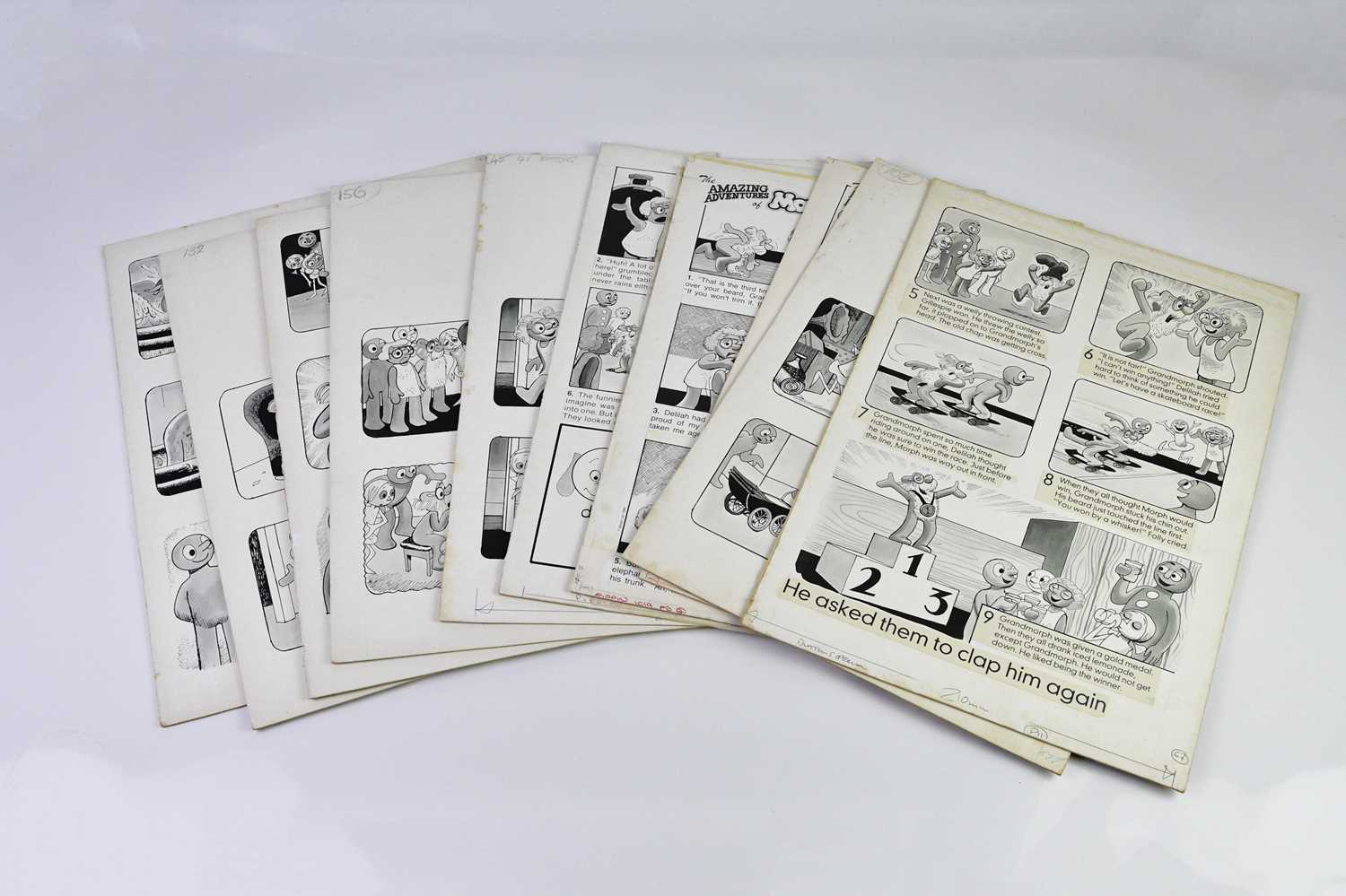 † BILL MEVIN; ten original black and white storyboard cartoons for Morph produced for holiday