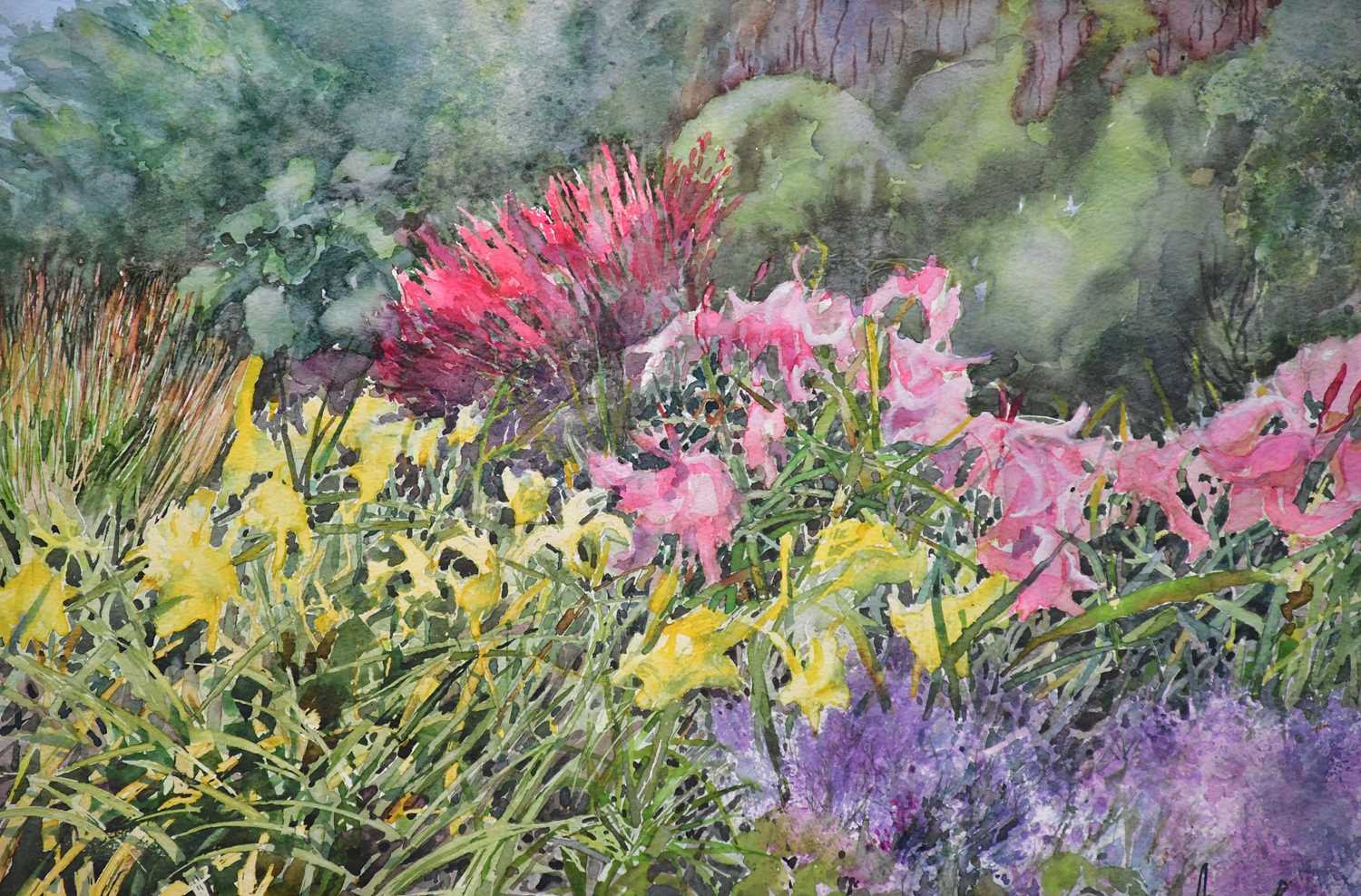 † JUNE BEVAN; watercolour, 'Summer Border Dunham Massey', signed lower right, 35 x 53cm, framed - Image 2 of 2