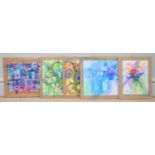† JUNE BEVAN; a group of five watercolours, each abstract studies on board, each signed, largest
