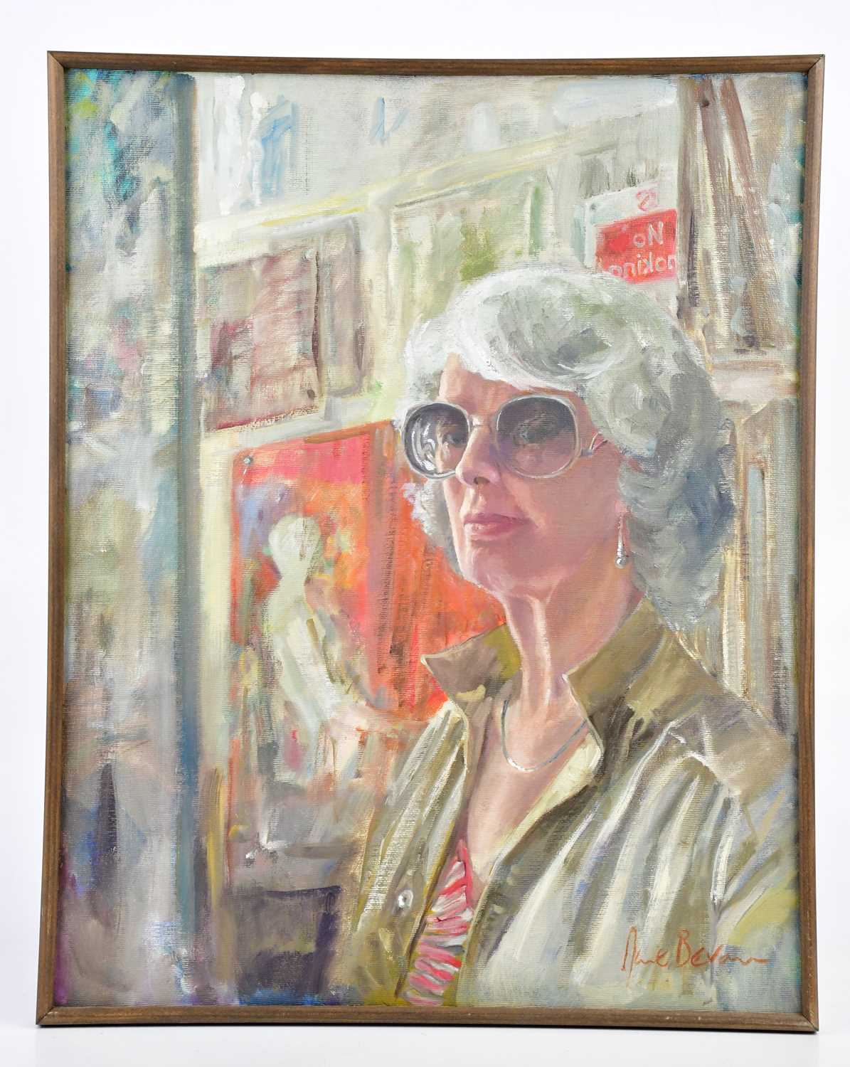 † JUNE BEVAN; oil on board, portrait of elderly lady, signed lower right, 50 x 40cm, framed.