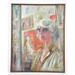 † JUNE BEVAN; oil on board, portrait of elderly lady, signed lower right, 50 x 40cm, framed.