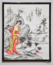 † JUNE BEVAN; watercolour, 'Chinese Scroll', signed lower right, 49 x 40cm, framed and glazed.