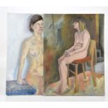 † JUNE BEVAN; two oils on canvas, each of female nudes, both signed, 61 x 46cm, both unframed.