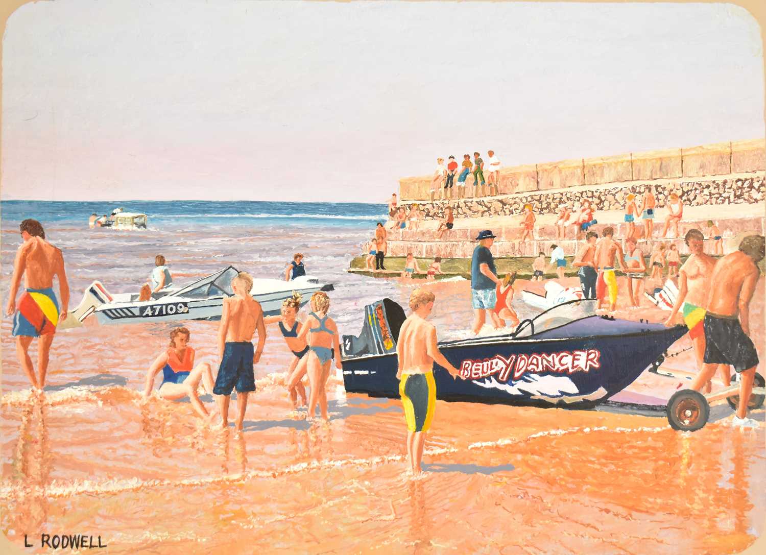 † LEONARD RODWELL, Blackpool, Sculptor/Artist (Died 2013); acrylic, the beach at the end of Square - Image 2 of 3