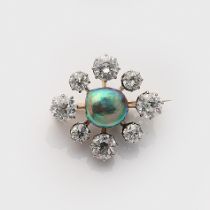 Belle Epoque Diamant-Brosche mit seltener Abalone-Perle