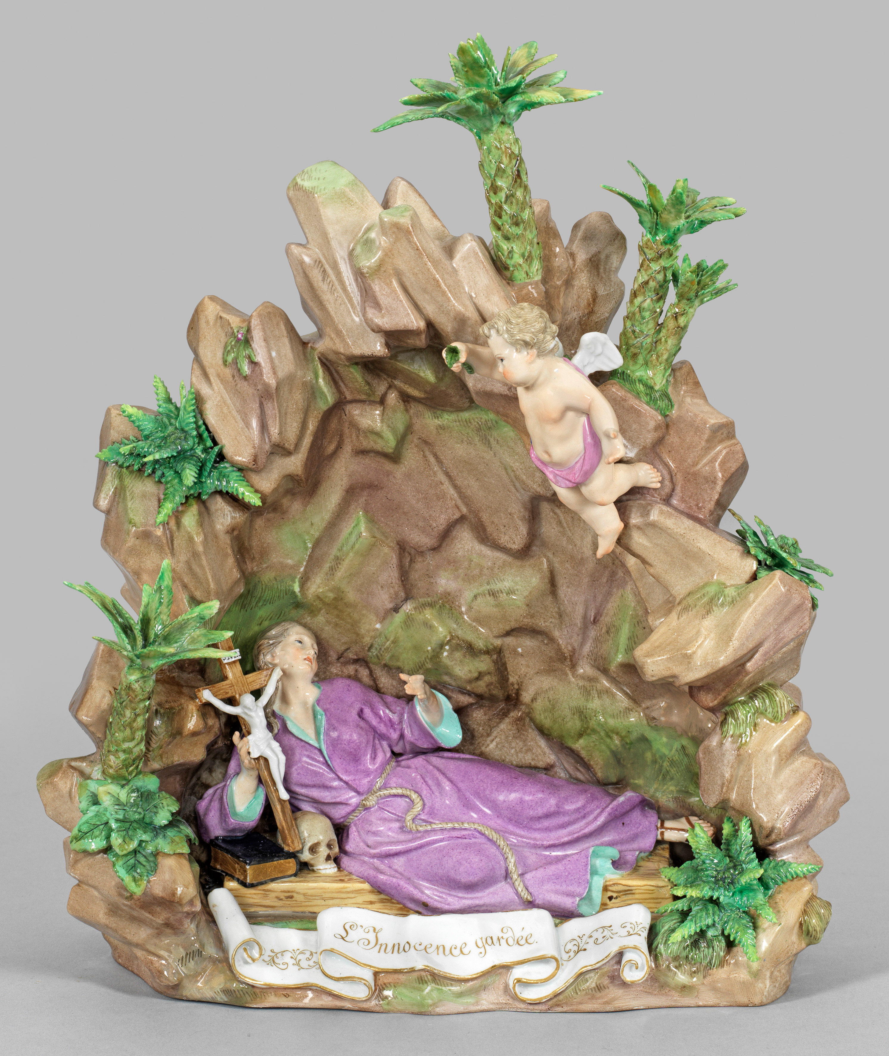 Seltene Meissen Figur "Heilige Rosalia in Grotte"