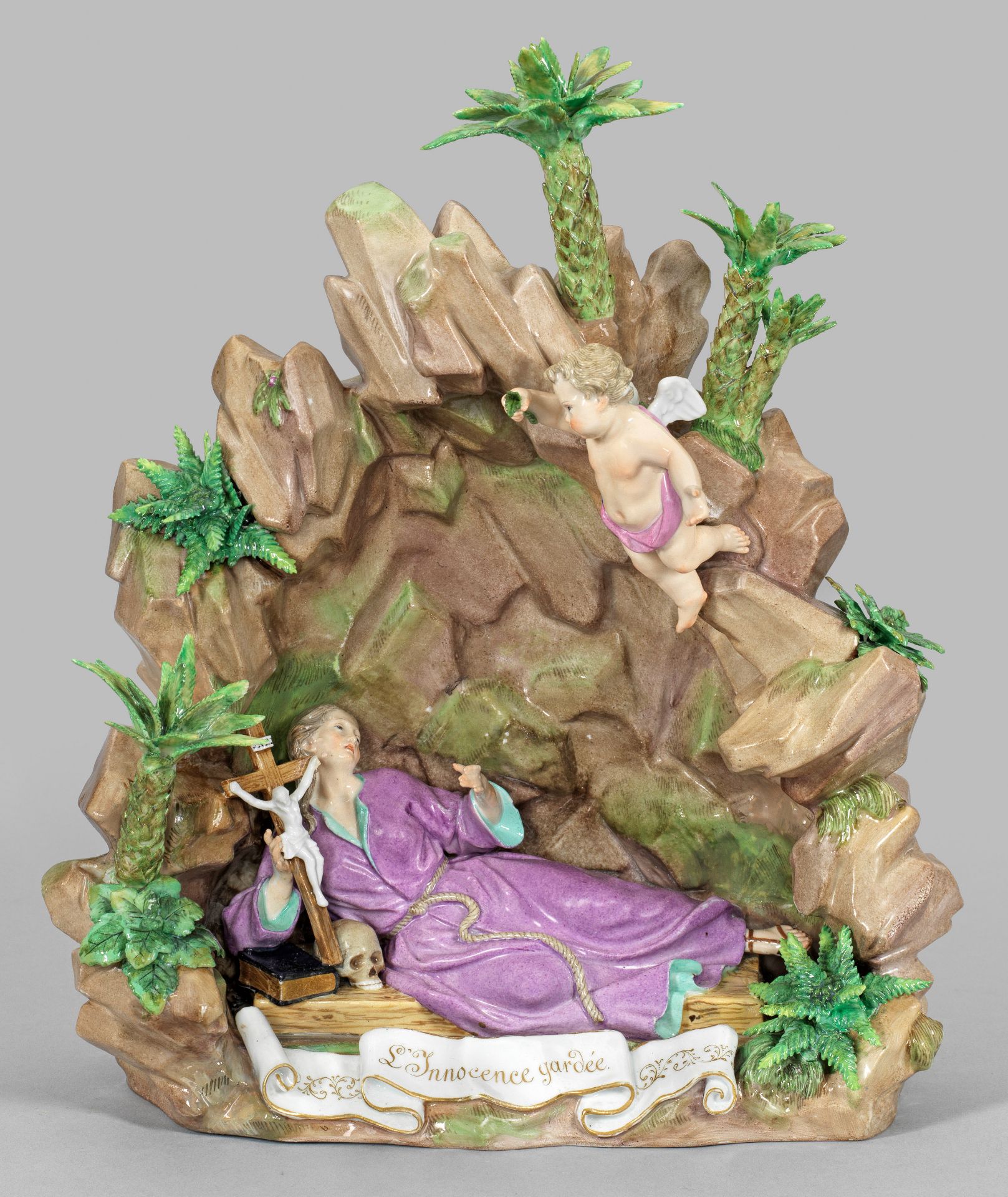 Seltene Meissen Figur "Heilige Rosalia in Grotte"