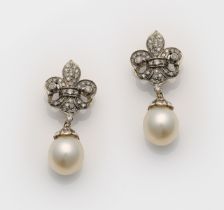 Paar Belle Epoque Diamant-Perl-Ohrringe