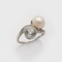 Jugendstil "Toi et Moi"-Diamantring mit Orientperle