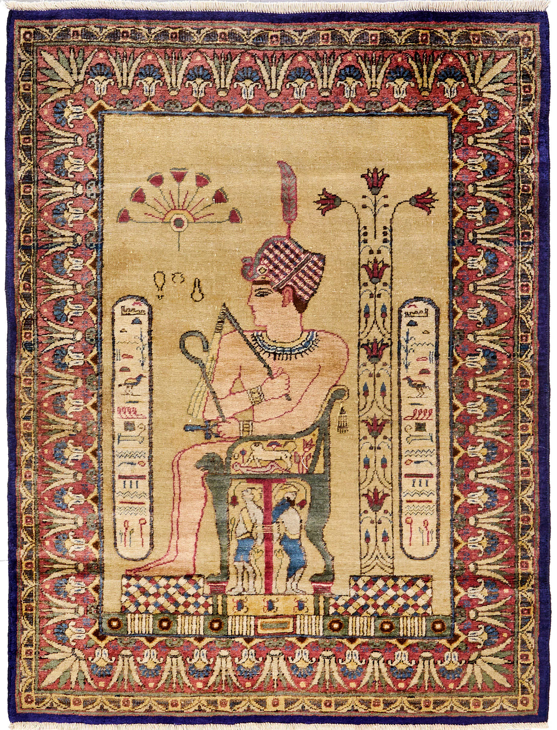 Alter Kirman-Bildteppich im ägyptischen Stil