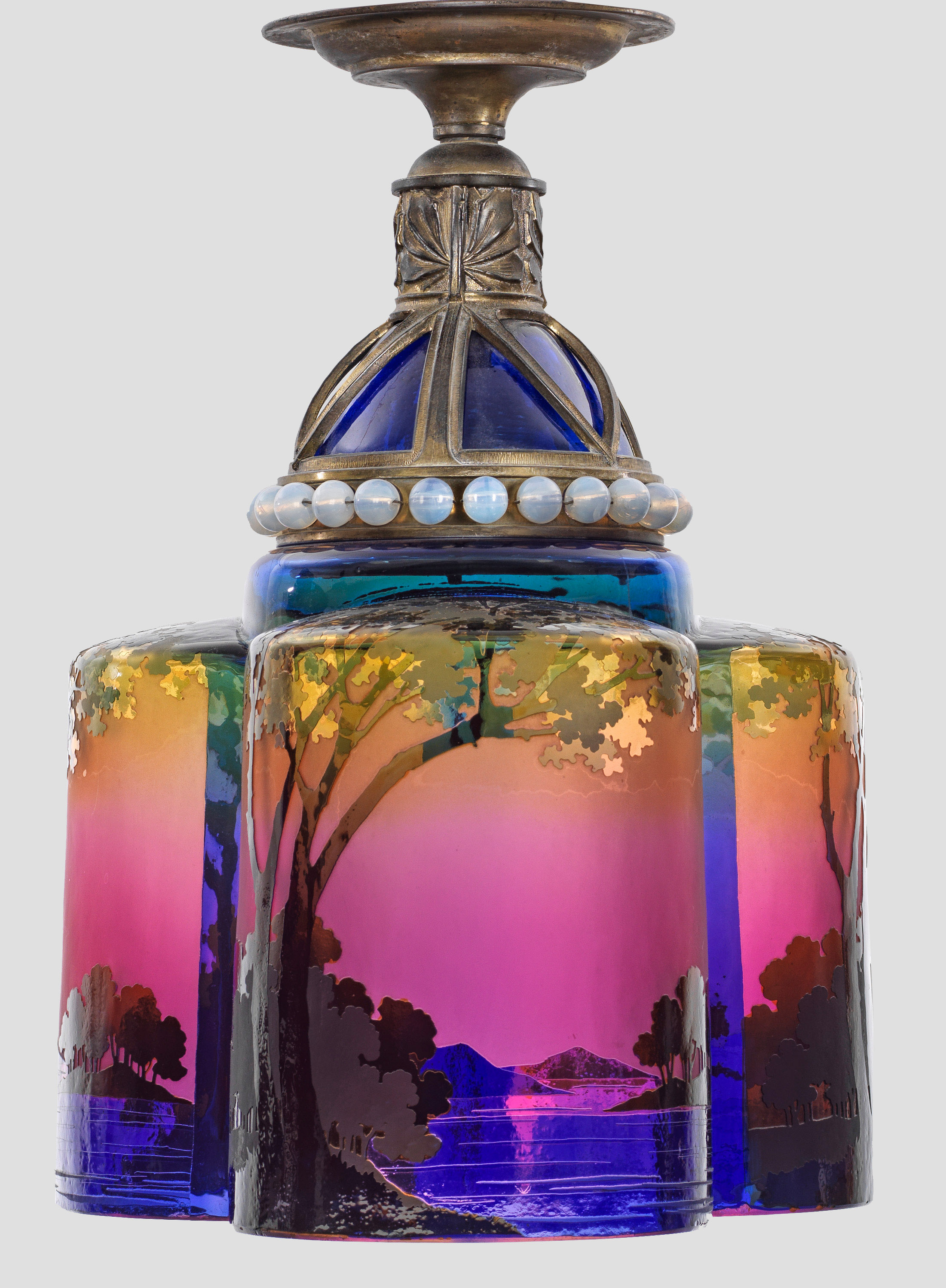 Jugendstil-Deckenlampe mit Abendlandschaft