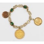 Bettelarmband mit Münzen und Turmalinen