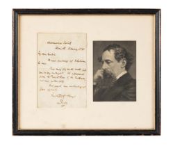 CHARLES DICKENS SIGNED LETTER WITH PICTURE, FRAMED