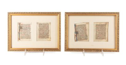 FOUR ILLUMINATED MANUSCRIPT PAGES, FRAMED