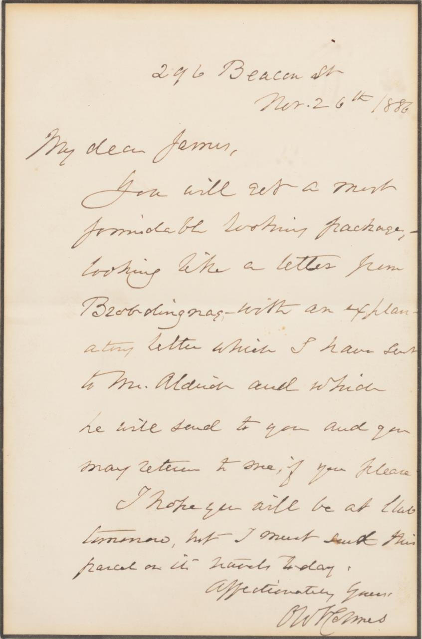 OLIVER WENDELL HOLMES HANDWRITTEN LETTER, 1886 - Image 2 of 3