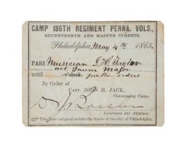 CIVIL WAR, REGIMENTAL MUSICIAN LEAVE PASS, 1865