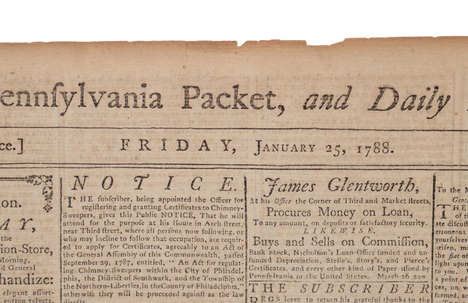PENNSYLVANIA PACKET AND DAILY ADVERTISER, 1788 - Image 3 of 5