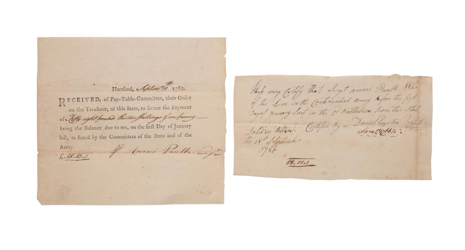 CONTINENTAL ARMY PAY STUB AND AUTHORIZATION, 1780