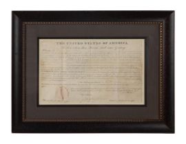 JOHN QUINCY ADAMS SIGNED LAND GRANT, 1825, FRAMED