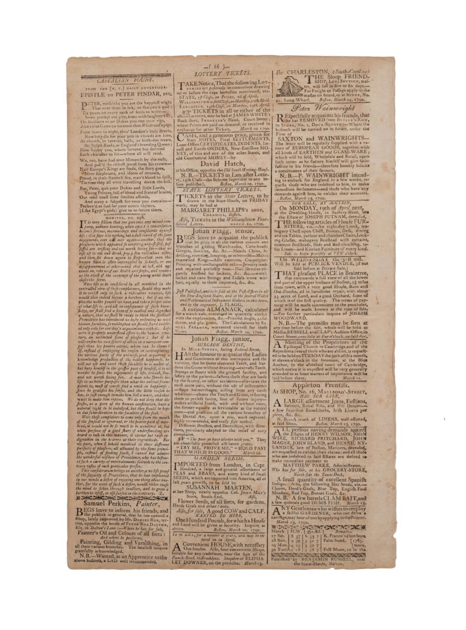 MASSACHUSETTS CENTINEL, MARCH 1790, GREAT CONTENT - Image 2 of 4