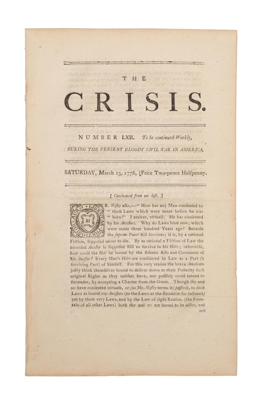 THE CRISIS, WEEKLY LONDON PAMPHLET, 1776