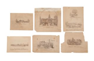 6PCS INK DRAWINGS OF HISTORIC US LOCATIONS