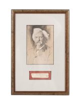 MARK TWAIN CLIPPED SIGNATURE AND PORTRAIT, FRAMED