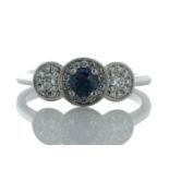 Platinum Three Stone Rub Over Set Diamond And Sapphire Ring (S0.33) 0.24 Carats - Valued By GIE £6,
